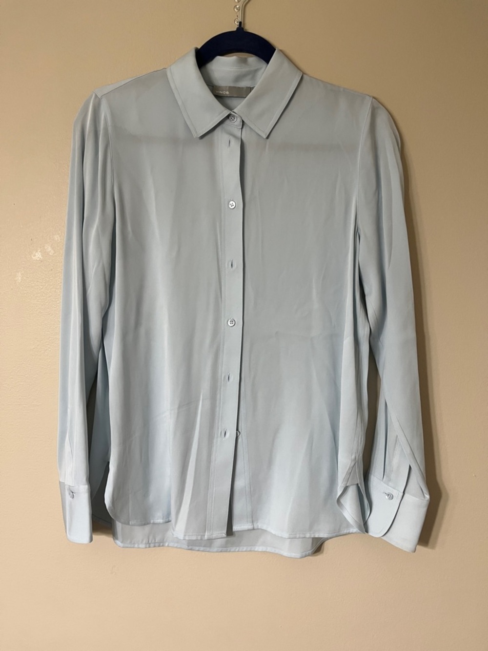 Vince Pale Blue Silk-Like Button Front Blouse